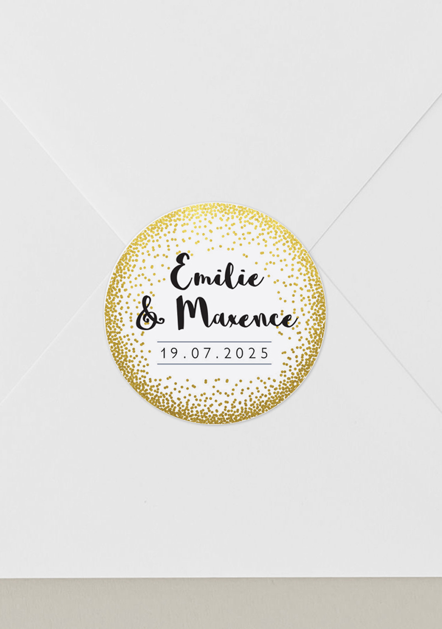Etiquettes autocollantes personnalisées pour mariage dorées rondes  /Stickers rond mariage anniversaire, baptême / Foil Wedding Stickers -   France